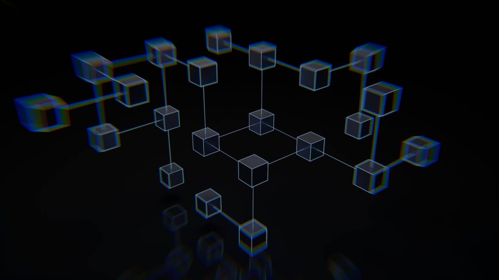 A group of interconnected cubes over a black background